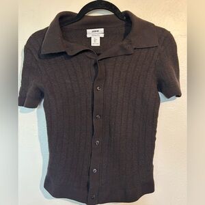 Jason Wu Merino Wool Knit Sweater S Brown Soft Quiet Luxury Collared Button Up